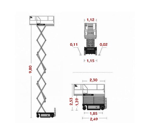 Схема размеров подъемной техники ARLIFT