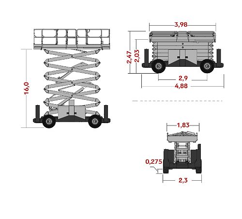 Схема размеров подъемной техники ARLIFT